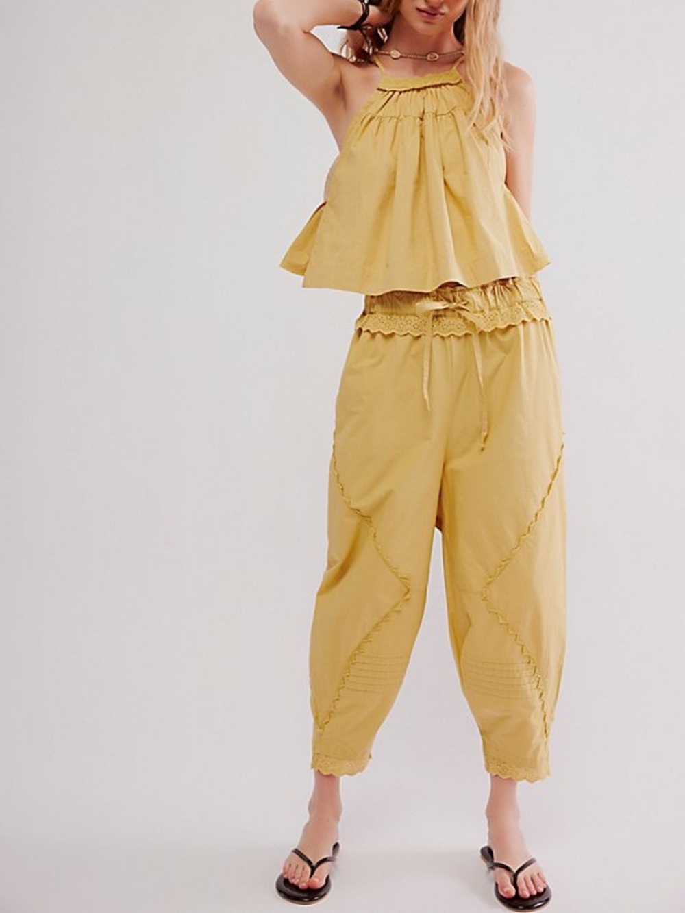 Free People NWOT beach life tank and pant set XS pampas mustard yellow